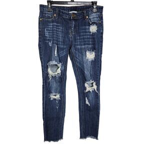 Plush Boutique Womens Jeans Small Destroyed Distressed Blue Denim Skinny Stretch